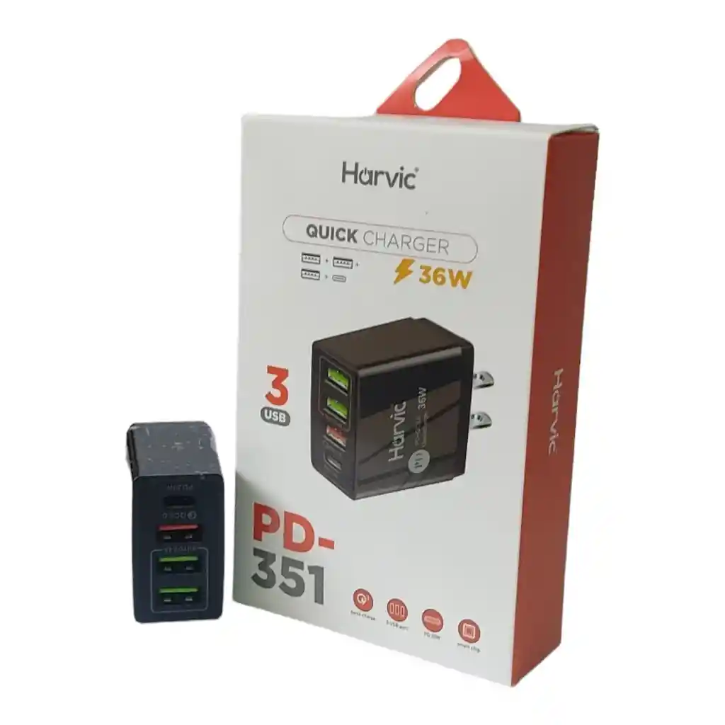 Cargador Harvic Pd351 3 Usb + Tipo C