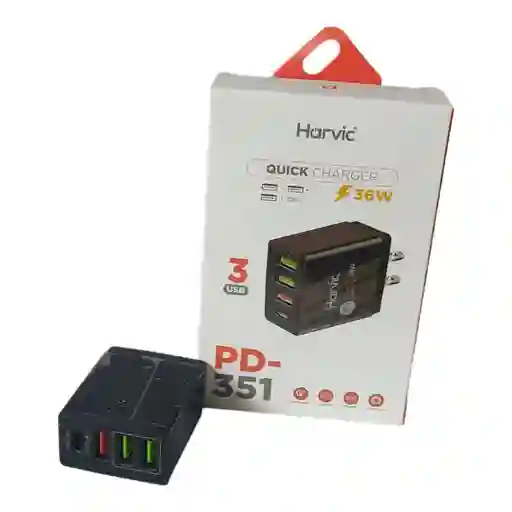 Cargador Harvic Pd351 3 Usb + Tipo C