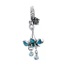 Dije Charm Flor Azul En Plata 925 Para Pulsera O Cadena