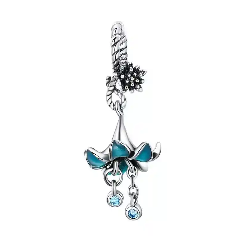 Dije Charm Flor Azul En Plata 925 Para Pulsera O Cadena