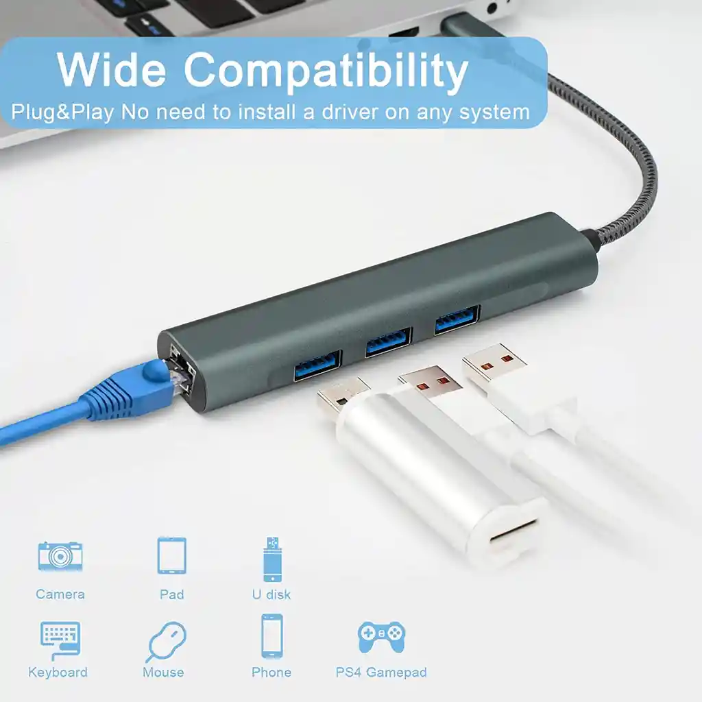Adaptador Red Usb 3.0 A Rj45 Ethernet Hub Gigabit Original