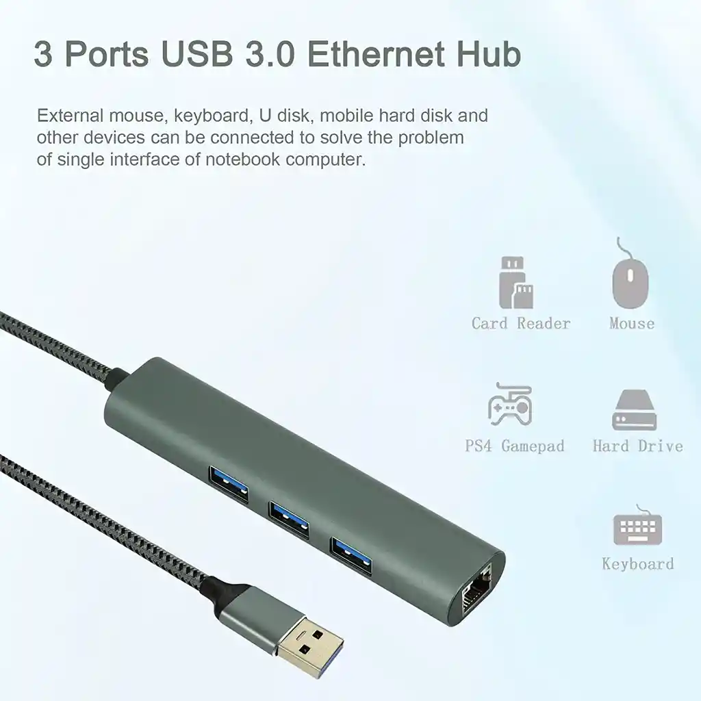 Adaptador Red Usb 3.0 A Rj45 Ethernet Hub Gigabit Original