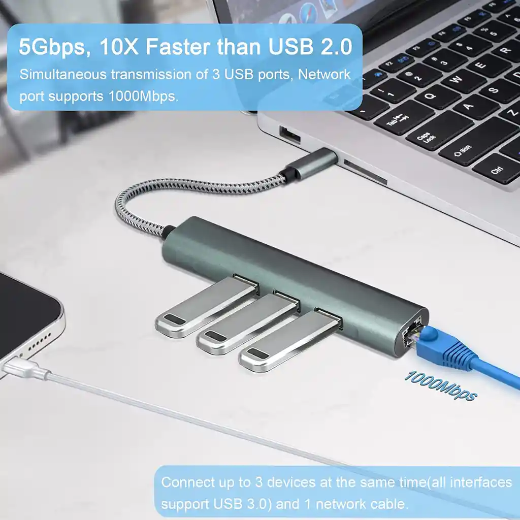 Adaptador Red Usb 3.0 A Rj45 Ethernet Hub Gigabit Original