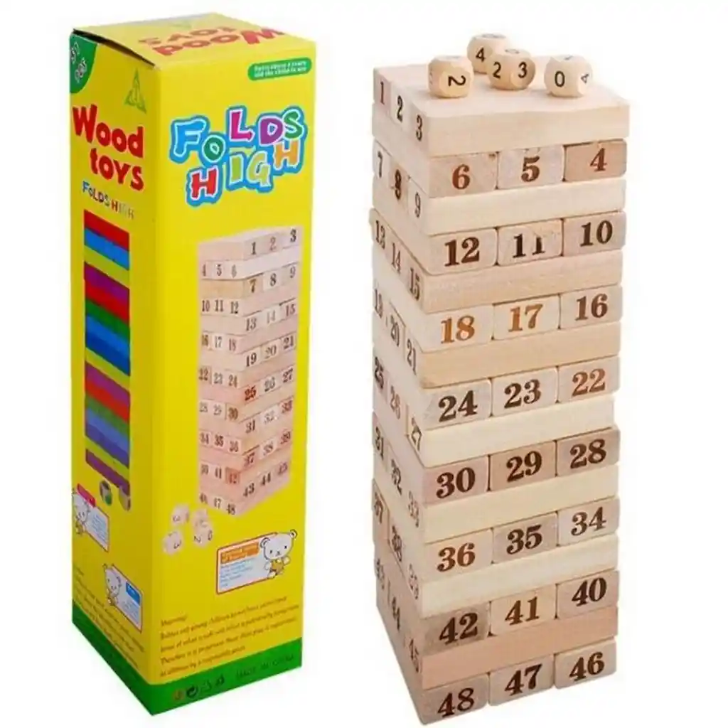 Jenga Tipo Torre Grande Madera Bloques 48pc Dados Juego Mesa Dayoshop