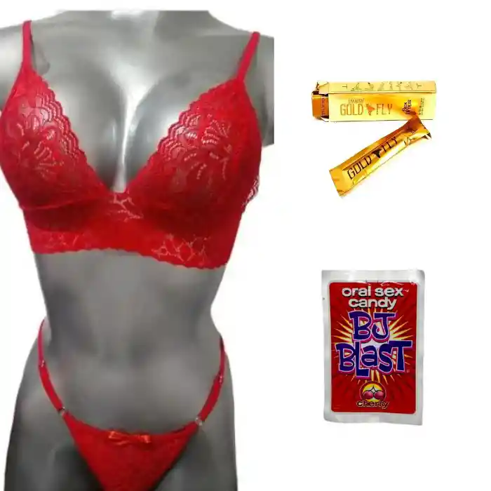 Kit Lencería Para Mujer Sexy + Gold Fly Deseo Sexual Femenino + Dulce Comestible Para Sexo Oral Sex Candy Bj