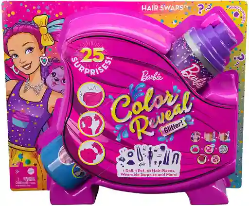 Barbie Peinados Color Reveal Brillantina Con 25 Sorpresas.