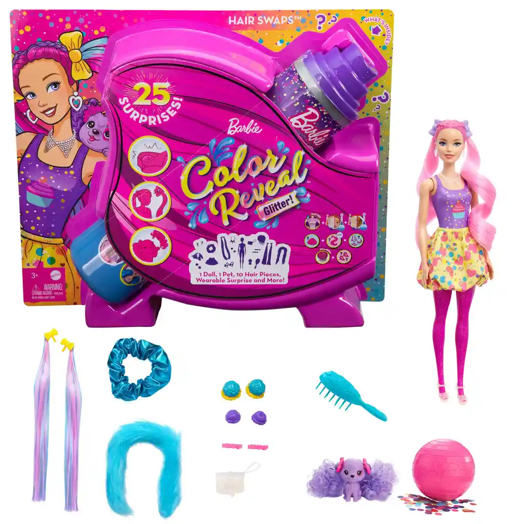 Barbie Peinados Color Reveal Brillantina Con 25 Sorpresas.