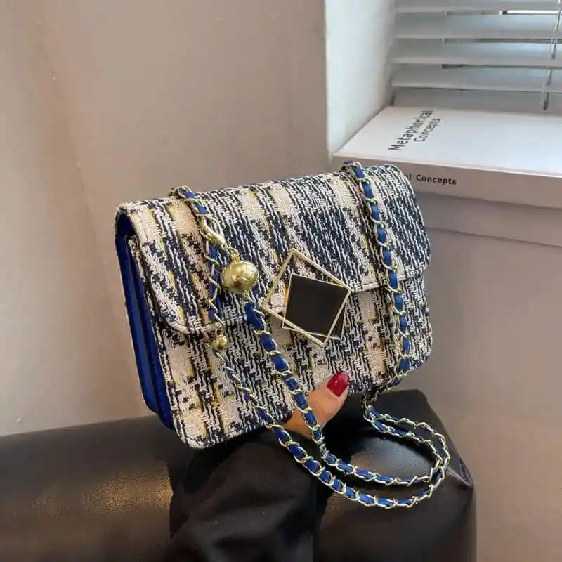 Bolso Retro Cuadros Azul