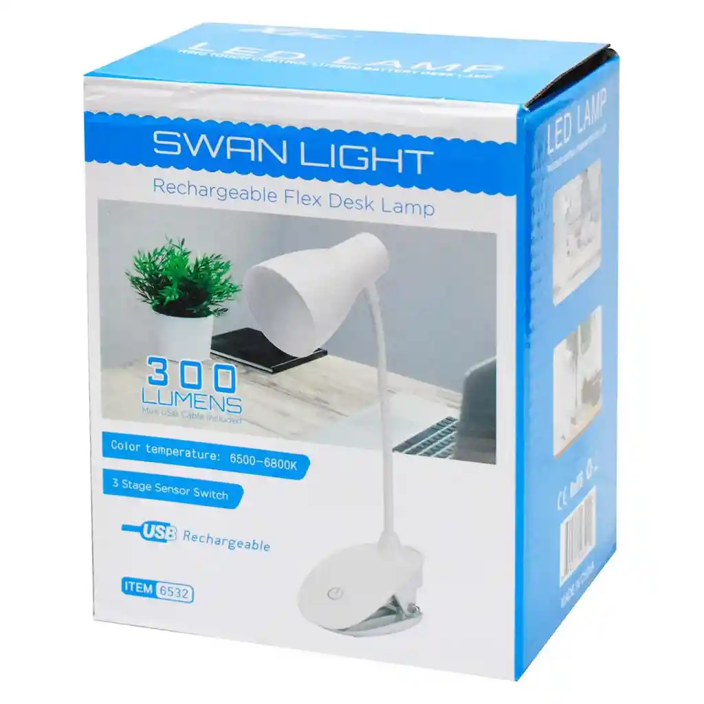 Lampara Flexible Recargable Táctil Con Pinza 300 Lumenes