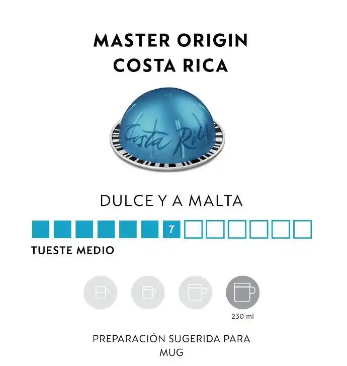 Café Master Origin Costa Rica X 10 Cápsulas Vertuo Nespresso