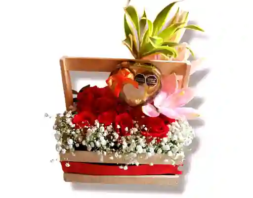 Caja De 16 Rosas ,lirio Y Chocolates