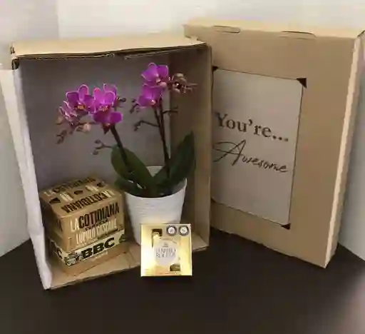 Caja De Regalo Orquídea, Cervezas Y Chocolates
