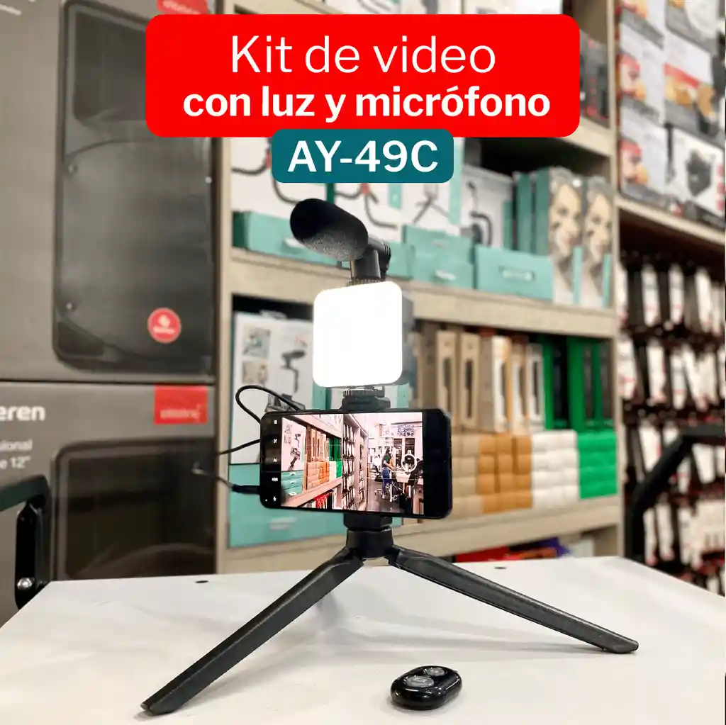 Kit De Video Tripode/microfono/luz Ay-49c