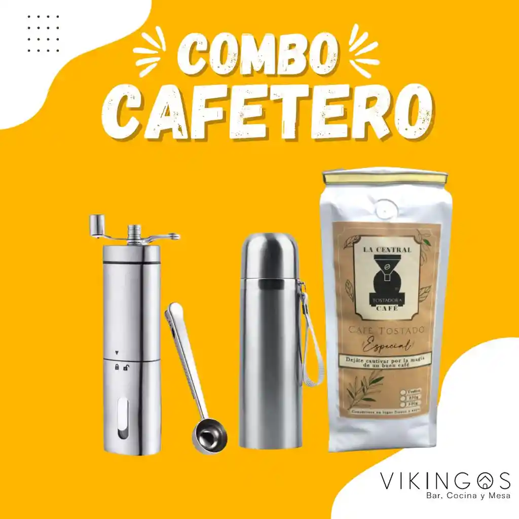 Kit Café Molino, Cuchara Pinza, Termo Y Café La Central.