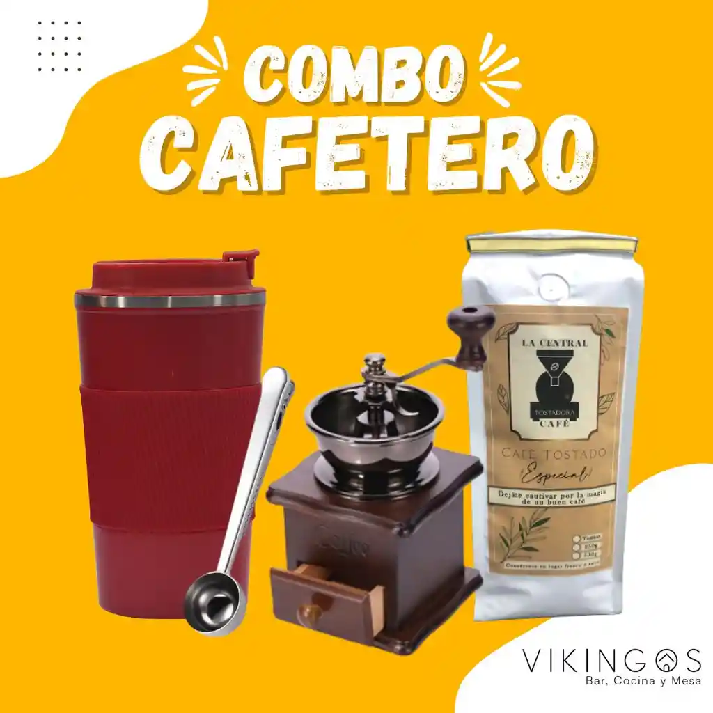 Kit Café Molino, Cuchara Pinza, Vaso Térmico Y Café La Central.