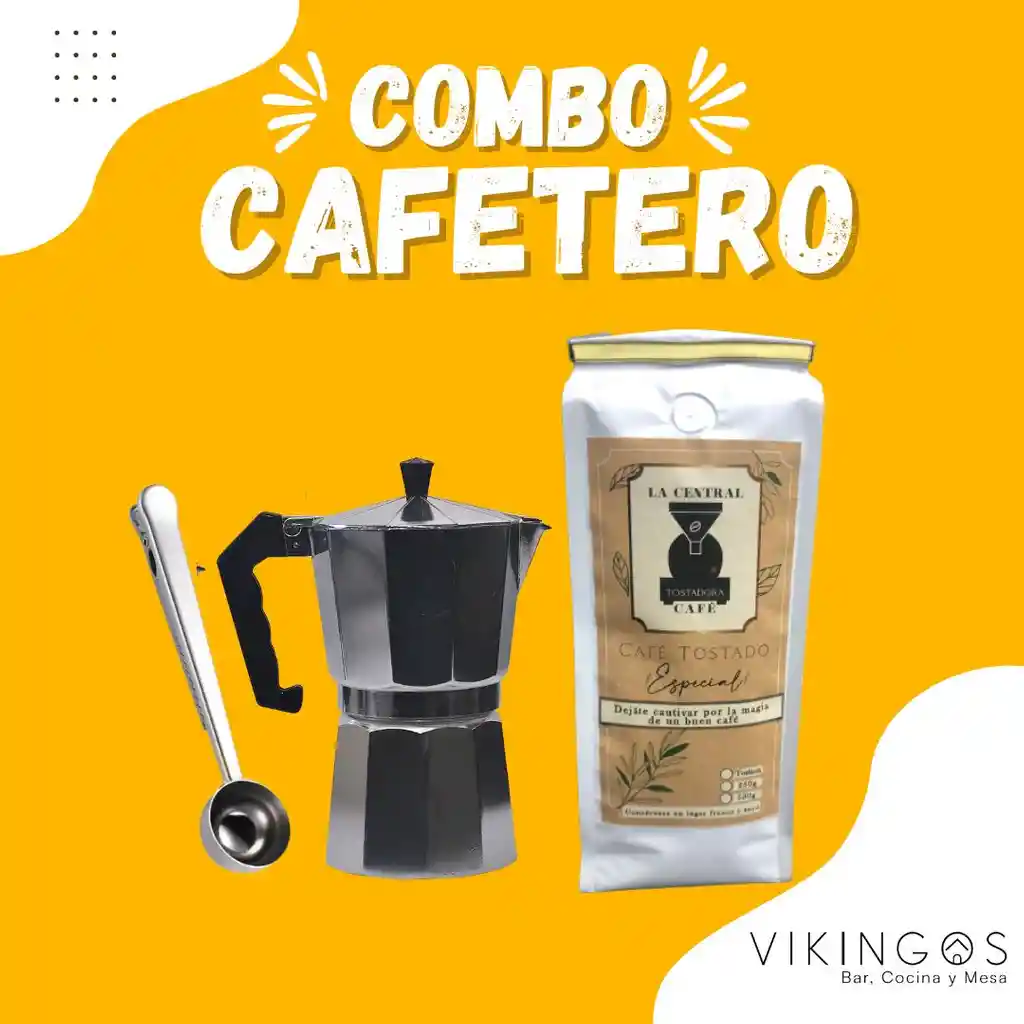 Kit Café Cafetera Moka, Cuchara Pinza Y Café La Central.