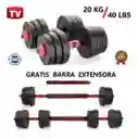 Kit Pesas Mancuernas 20 Kilos + Barra Extensora 40 Cm