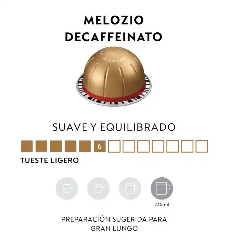 Café Coffee Mug Melozio Decaffeinato X 10 Cápsulas Vertuo Nespresso