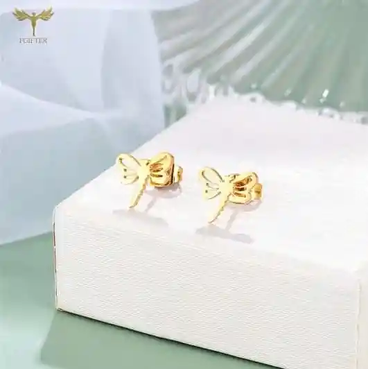 Aretes En Acero Diseño Libélula Labrada.
