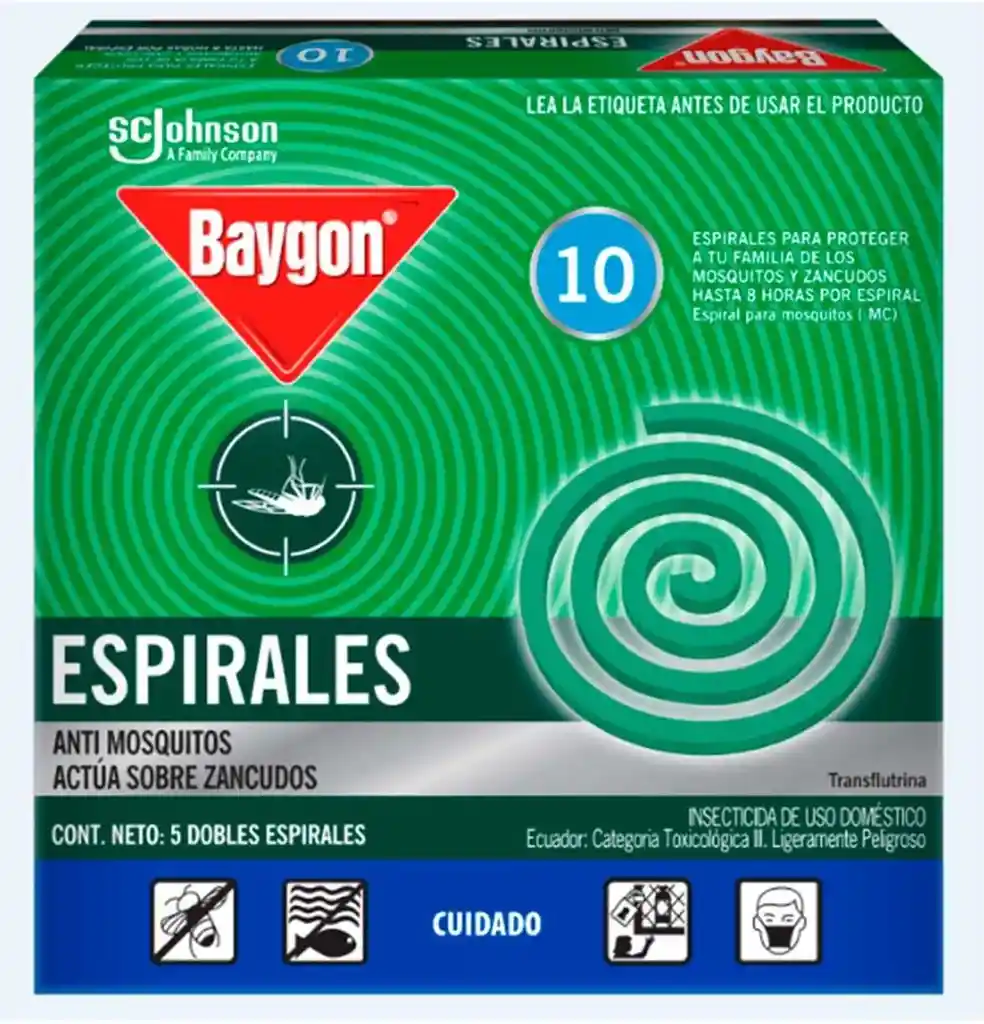 Insecticida Baygon Espirales Antimosquitos Zancudos X 5 Espirales Dobles