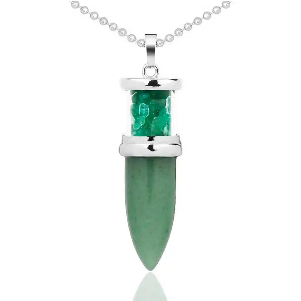 Collar Cuarzo Jade Pendulo Bala Cadena Acero + Estuche Dayoshop
