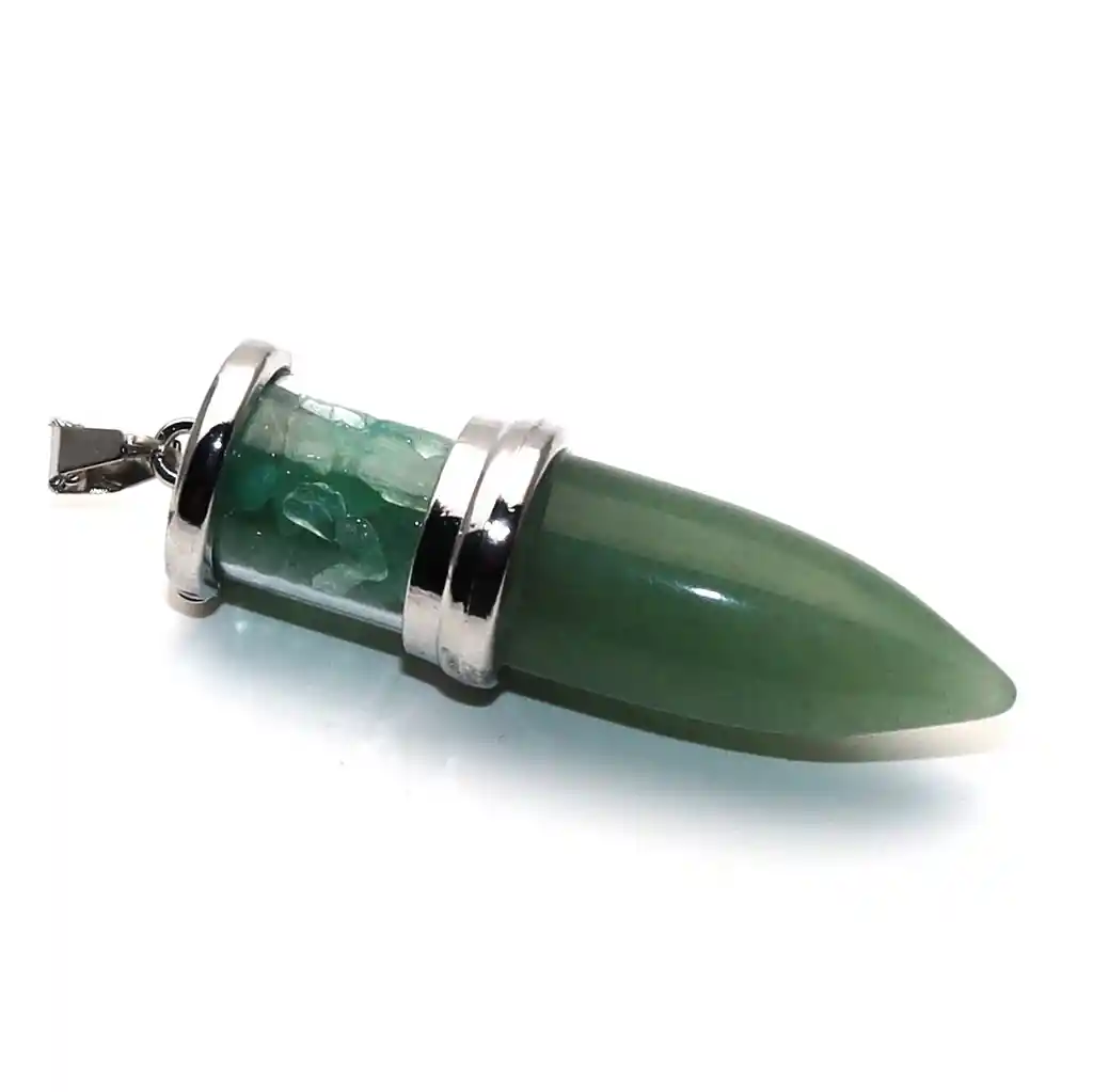 Collar Cuarzo Jade Pendulo Bala Cadena Acero + Estuche Dayoshop