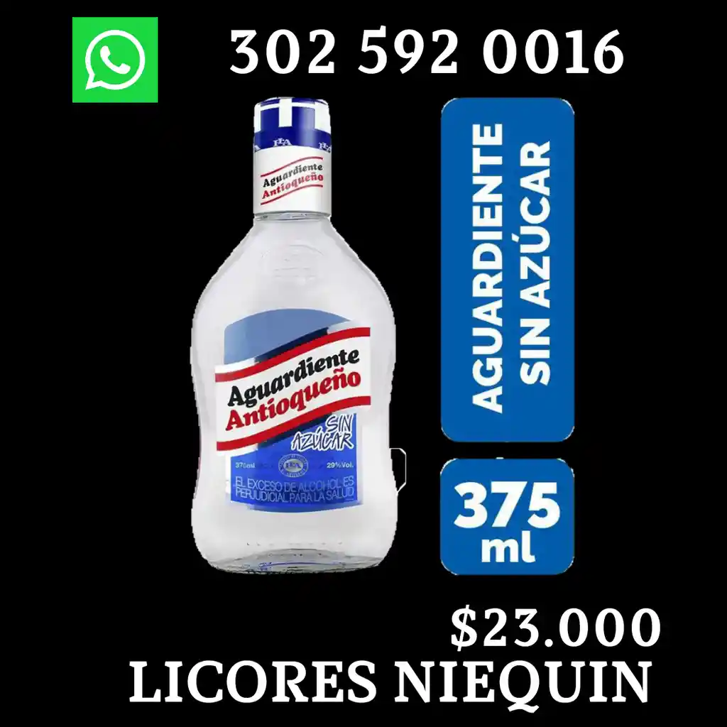 Antioqueño Aguardiente Sin Azucar X Media Botella 375ml