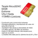 Tarjeta Micro Sdxc 64gb Sandisk Extreme, 4k, U3, A2, 170mb/s