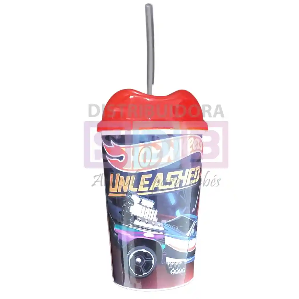 Vaso Pitillo Sorpresas Hotwheels X 8