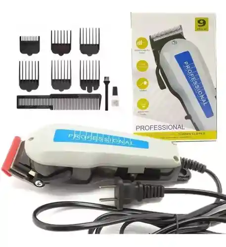 Maquina Peluquería Profesional + Kit 9 Piezas Corte De Cabello Gris