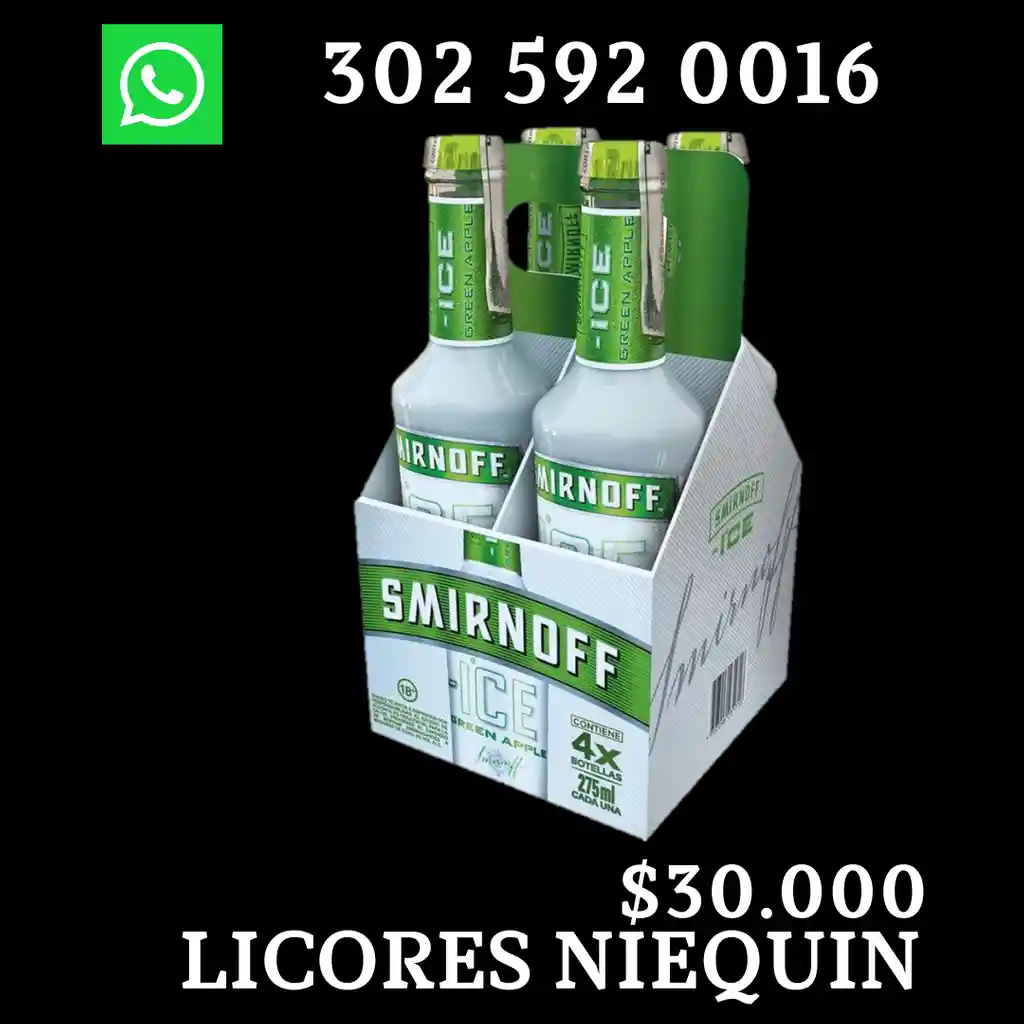 Smirnoff Four Pack Ice Green Apple X 275 Mililitro