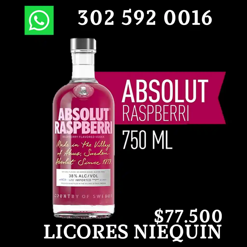 Absolut Vodka Raspberri Botella X 700 Ml