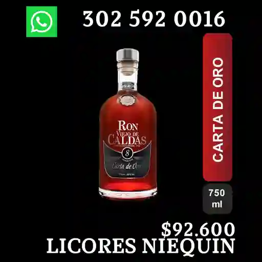 Viejo De Caldas Ron Gran Rva Carta Oro 8 Anos 750 Ml X Botella