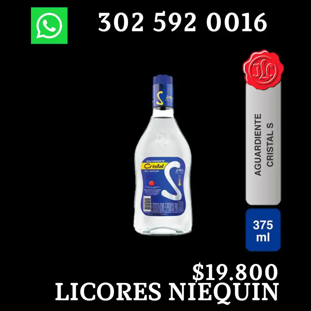 Cristal Aguardiente Sin Azucar375 Ml X Media Botella