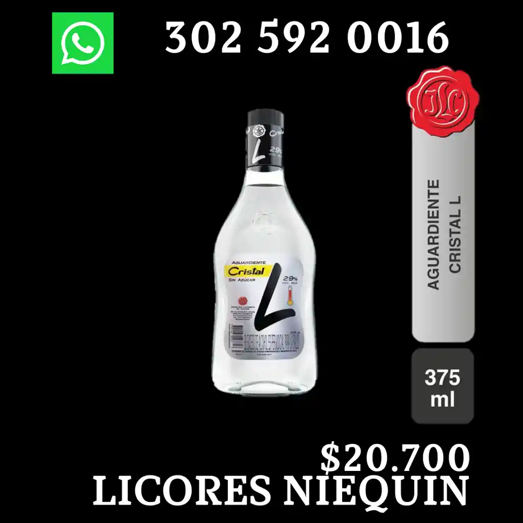 Cristal Aguardiente Sin Azucar L375 Ml X Media Botella