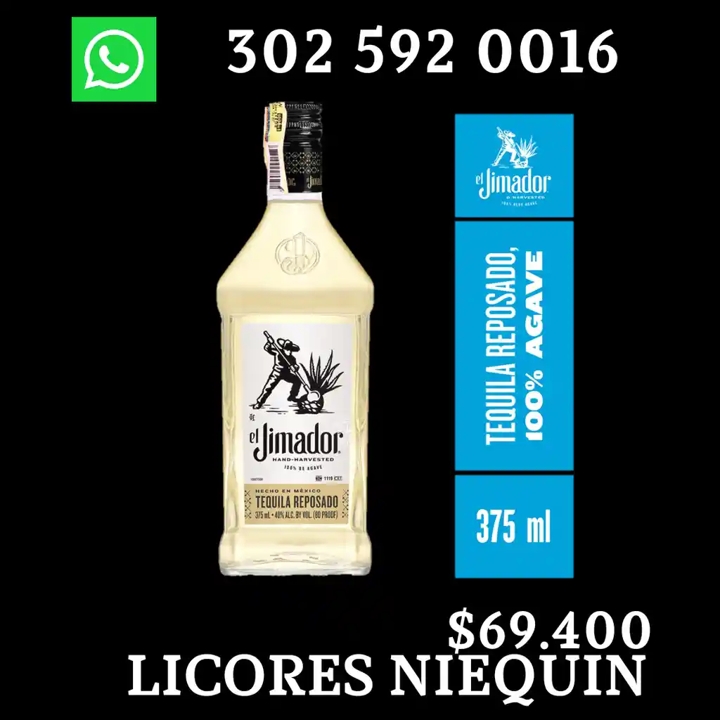 Tequila Jimador Reposado Media Botella X 375 Ml