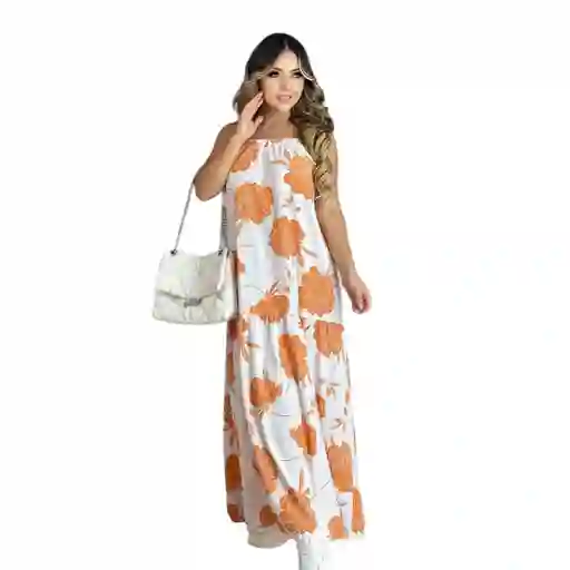 Vestido Lavanda Verano Flores Elegante Flecos Blanco Naranja