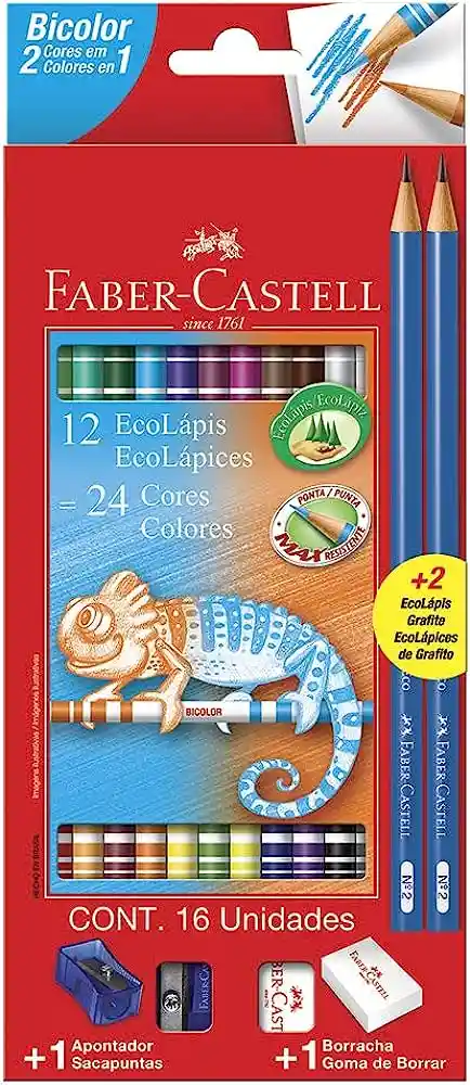 Lapis De Cor Faber Castell Ecolapis Bicolor 12 Lapis/24 Cores + 2 Lapis N2 Tambien Puedes Hacer Tus Compras Por Mayor Contactanos