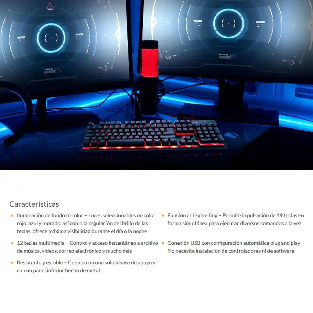 Teclado Gamer Xtech Revenger Xtk-520s Multimedia Led 3 Color
