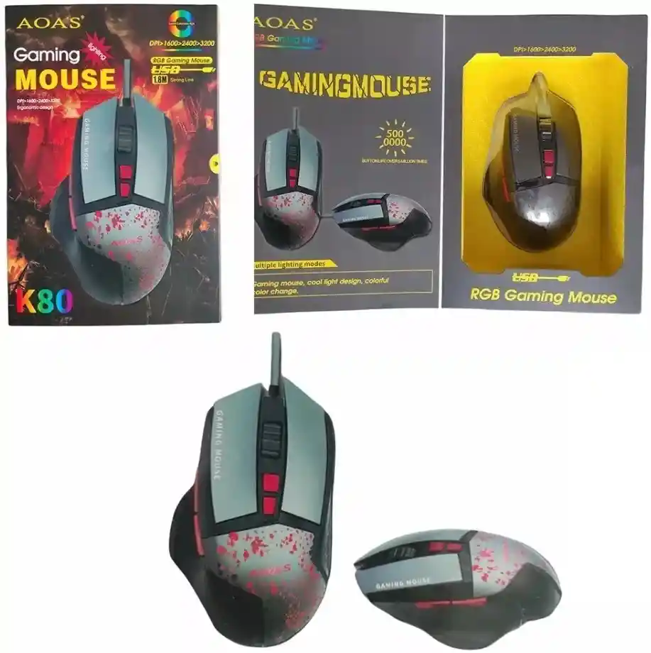 Mouse Gamer Alambrico 7 Botones Metalico Iluminado Rgb K80