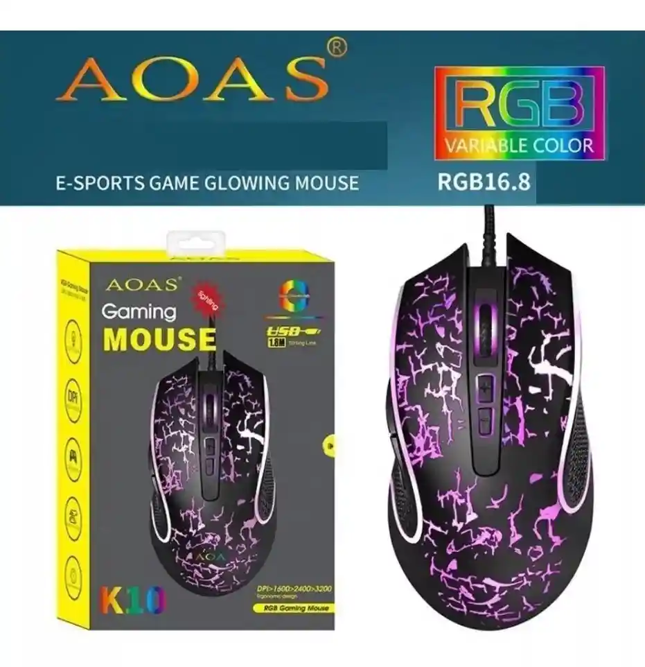 Mouse Gamer K10 Gaming Retroiluminado Alámbrico Ergonomico