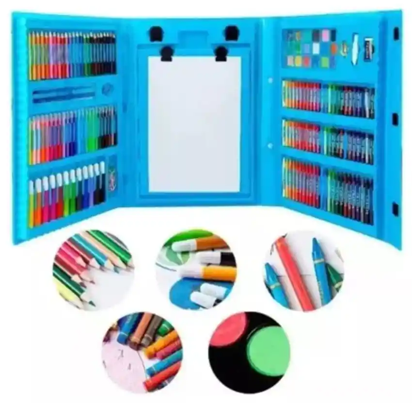 Set Kit Colores Juego Arte/dibujo Creativo Infantil -208 Pcs Azul