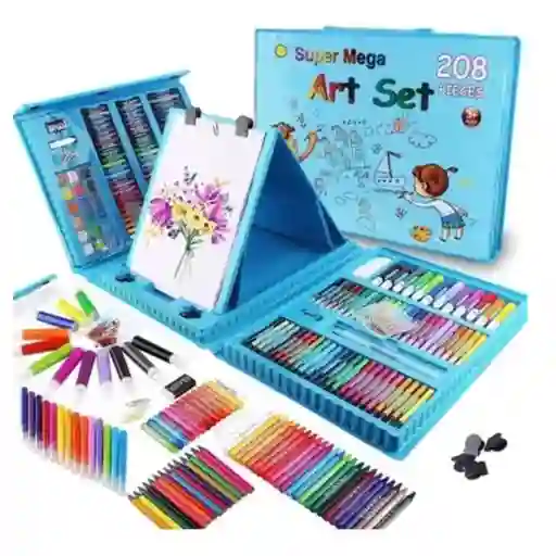 Set Kit Colores Juego Arte/dibujo Creativo Infantil -208 Pcs Azul