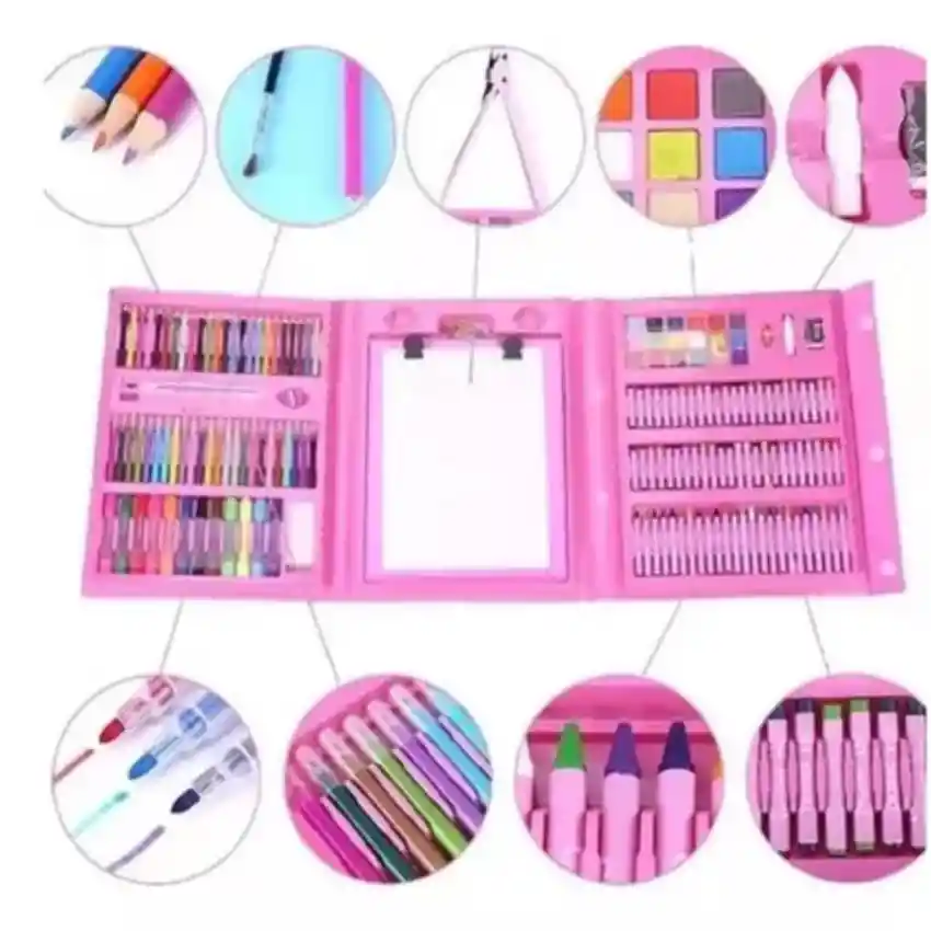 Set Kit Colores Juego Arte/dibujo Creativo Infantil -208 Pcs Rosado