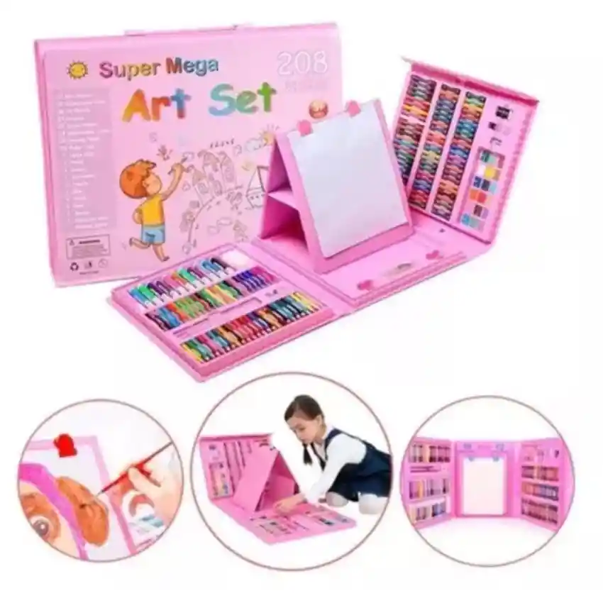 Set Kit Colores Juego Arte/dibujo Creativo Infantil -208 Pcs Rosado