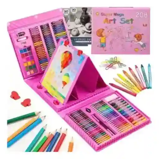 Set Kit Colores Juego Arte/dibujo Creativo Infantil -208 Pcs Rosado