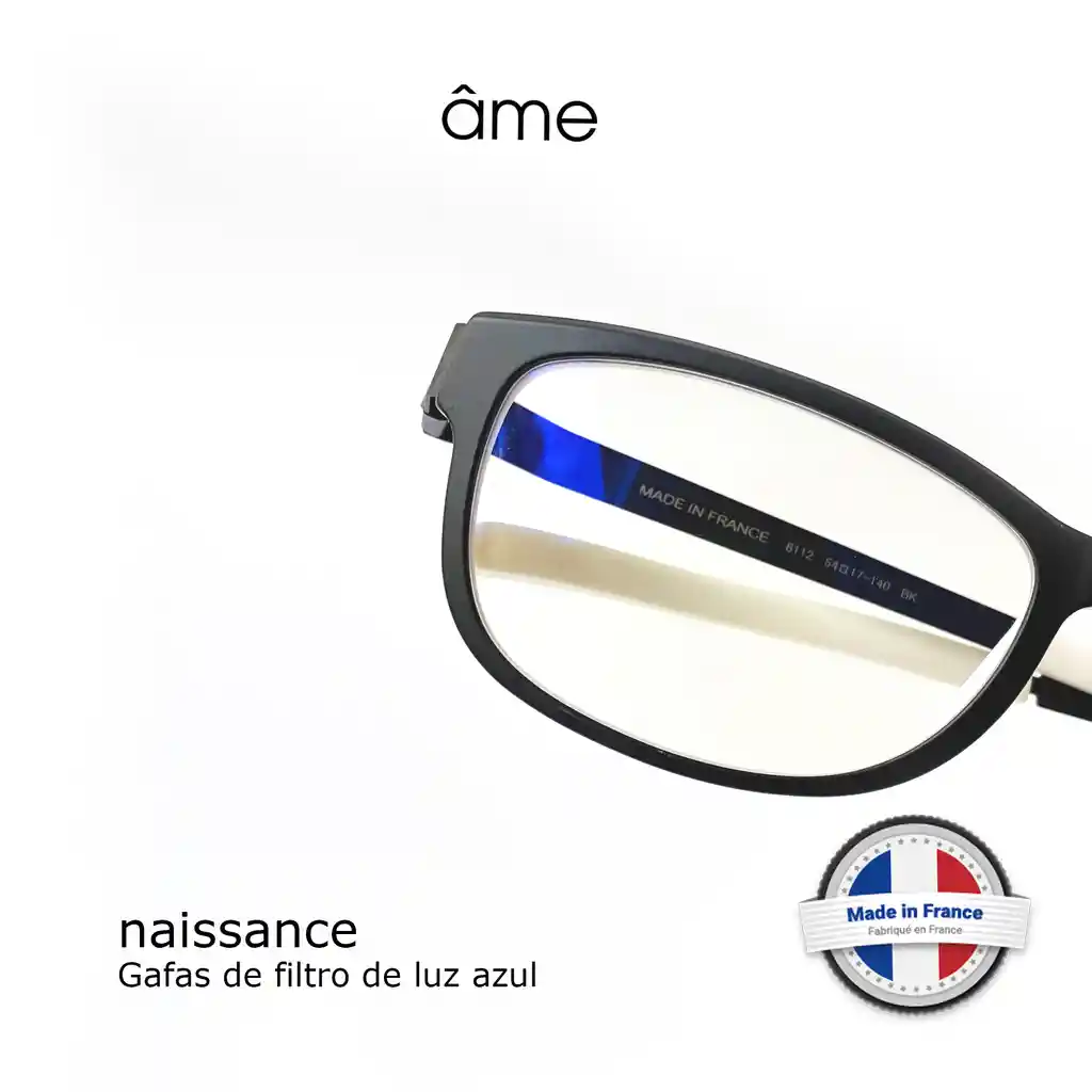 Ame Naissance 8112 Bk - Talle 54 17 140 Marco Negro Lente De Filtro De Luz Azul