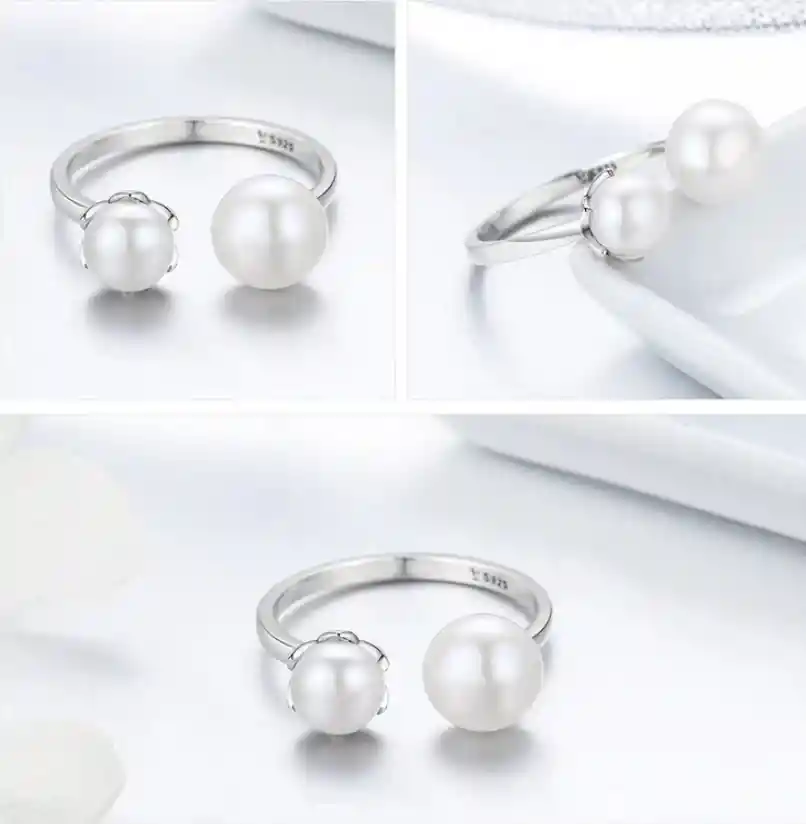 Anillo Para Mujer Ajustable Perlas Fabricado En Plata 925