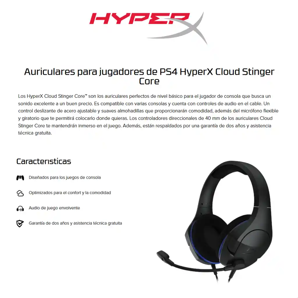 Diadema Gamer Hyperx Cloud Stinger Core Negra Pc Ps4 Xbox