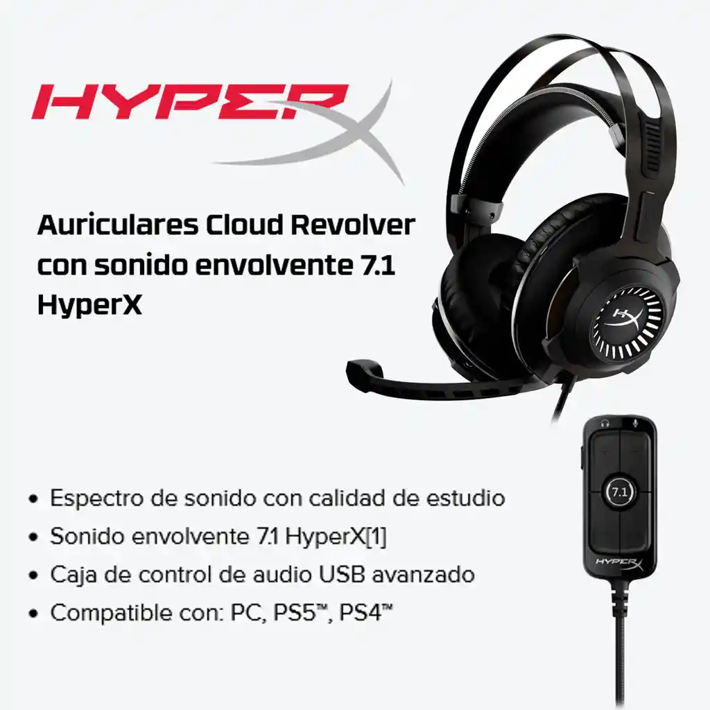 Diadema Gamer Hyperx Cloud Revolverr, Audio Usb 7.1 Pc, Ps5/ps4